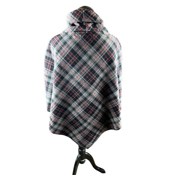 Susan Bristol plaid gray red black poncho one size cape winter - Picture 3 of 6